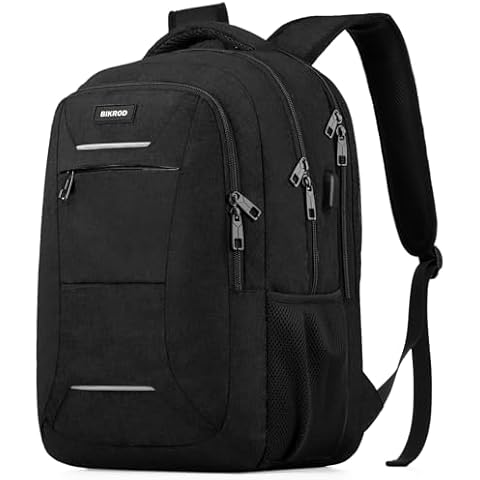 BIKROD Backpack for Men and Women, School Backpack for Teens, Black Backpack for Boys with USB Charging Port Fits 15.6 Inch Laptop, Water Resistant Travel College Bookbag Cover