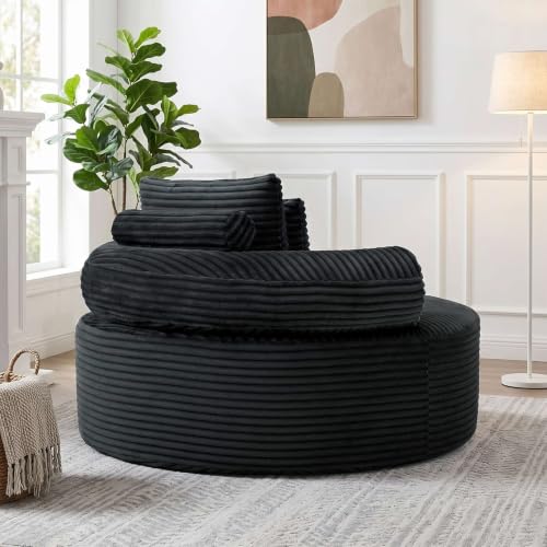 Image of Trustyue Boneless Couch,Comfy Fluffy Sofa Bed,Upholstered Sleeper Sofa with Cup Holder and Throw Pillows,Corduroy Plush Cloud Lounge Chair (Dark Grey, Corduroy)