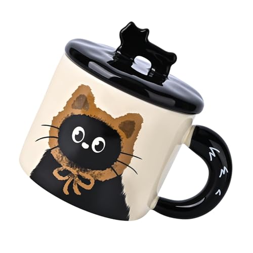 ポータブル 370 ミリリットルセラミック猫マグ人格オフィスコーヒー飲料カップ蓋付き飲料箸置きオフィスコーヒーカップ