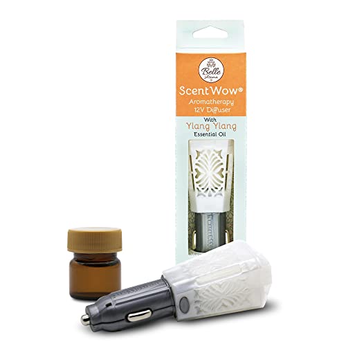 Scentwow Aromatherapy Car Diffuser- Essential Oil Diffuser For Car- Car Fragrance- Scent Diffuser- Car Essential Oil Diffuser- For 12 Volt Car- White Pearl And Silver, Ylang Ylang Essential Oil #TOP10