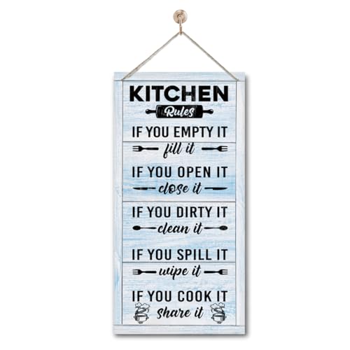 Wood Hanging Wall Plaque, Playful Farmhouse Kitchen Rules Kitchen Door Wall Sign, Printed Wood, Kitchen Dining Room Wall Decor, Cooking Lover Household Gift
