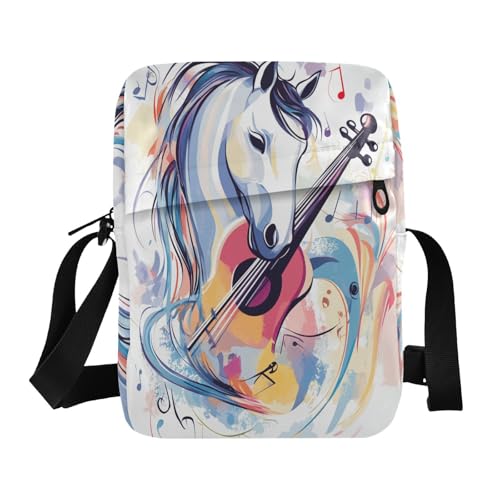 cute messenger bag Shoulder Crossover Bag Womens Crossbody Purses Adjustable Strap for School School- White Horse Music