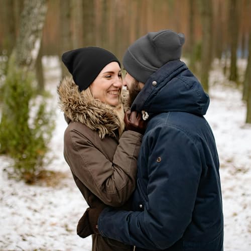 2 PCS Unisex Beanie Hats for Men Women Winter Knit Beanies Silk Lining Soft Slouchy Warm Cuffed Beanie Hat Black DeepGrey