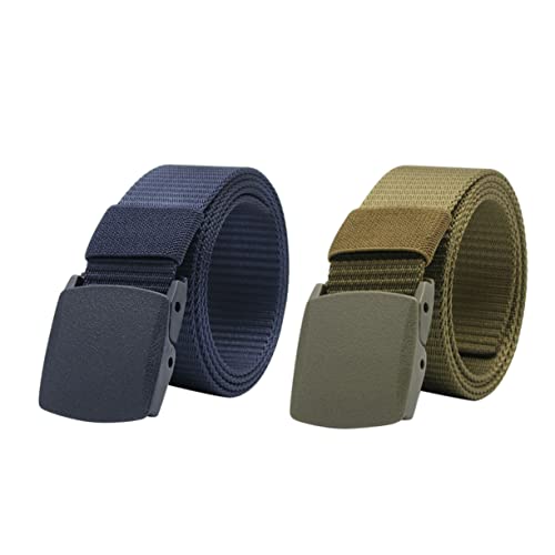 NOLITOY 2 Pcs Canvas Waist Belt Adjustable Outdoor Training Belt Plastic Buckle for Men Lightweight Casual Webbing in Green and Dark Blue for Hiking and Exploration