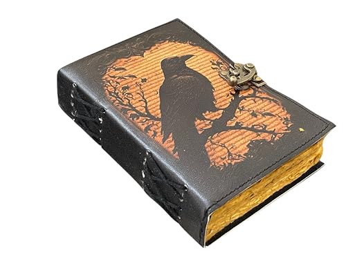 Raven - Diario vintage in pelle vuota, libro degli incantesimi delle ombre, quaderno da viaggio con carta antica con bordo Deckle Edge, chiusura a lucchetto e design gotico con corvo, ideale per