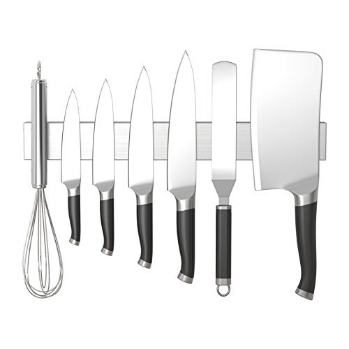 ALPHYSE Magnetic Knife Strip Adhesive 16 Inch Stainless Steel Magnetic Knife Holder for Wall Magnetic Knife Block No Drill Magnetic Knife Bar Kitchen Storage Magnetic Knife Rack Brushed Finish