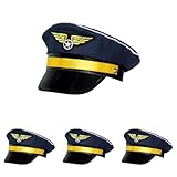 Boland 01253 - Gorra de piloto para adultos, talla ajustable, azul oscuro con dorado, capitán, aviador, profesión, lema fiesta, carnaval (Paquete de 4)