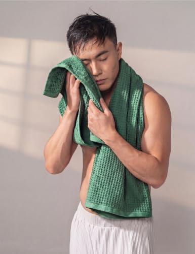 Image of DAMENSCH Unisex Premium Bamboo Blend, Ultra-Soft, Absorbent, Dual Waffle and Terry Texture Waffle Bath Towel - Forest Green