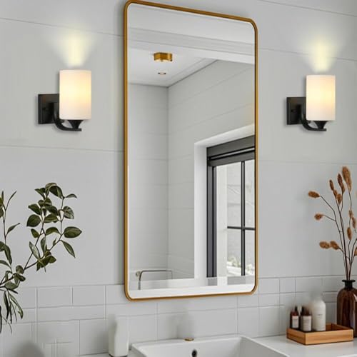 Aplique de pared cilíndrico de hierro negro con pantalla de vidrio esmerilado para dormitorio 6