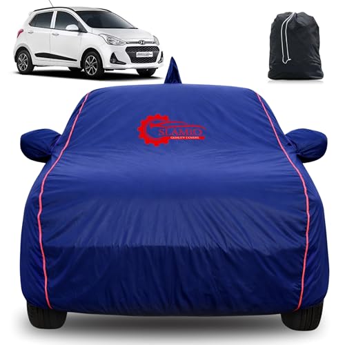 Image of 100% Waterproof Car Cover for Hyundai's i10 Grand | All-Weather, Dustproof & UV Protection | Heavy-Duty 3-Layer Fabric | Custom Fit with Mirror & Antenna Pocket | Navy Blue
