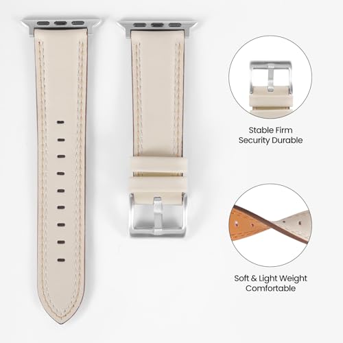 Image of Soft Genuine Leather Band for Apple Watch 49mm 46mm 45mm 44mm 42mm 38mm- Women /Men Vintage Retro Replacement Wristband Strap with Metal Buckle for iWatch Ultra 3 /2 /SE /Series 11 /10 /9 /8 /7 /6 /5 /4 /3 /2 /1