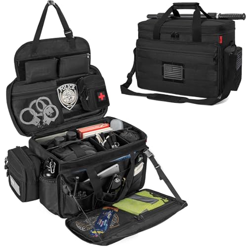 ITHWIU Bolsa de patrulha para aplicação da lei, bolsa de equipamentos policiais, organizador de assento dianteiro para polícia com camada de laptop e porta-copos, sistema MOLLE, serve para assento de