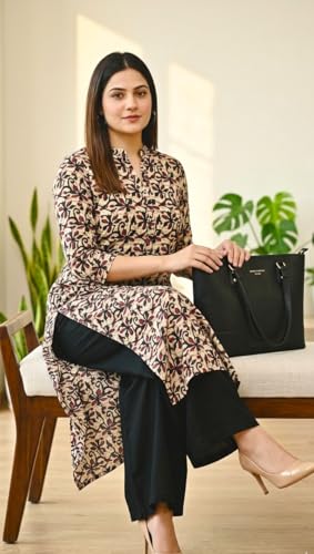 Image of CREATION & YOU Women Plus Size Cotton Printed Kurta with Pant Set | Work /Office Wear Kurta Set for Women