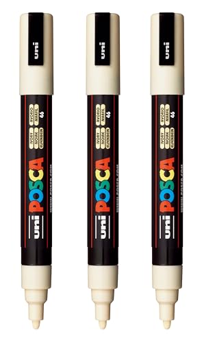 Image of posca PC-5M Water-Based Paint Markers, Reversible Medium Tip (1.8-2.5mm), Ivory, 3 Count