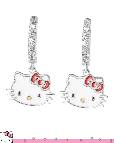 Image of Hello Kitty Womens Hoop Earrings - Sterling Silver and Enamel Hello Kitty | Earrings Official License
