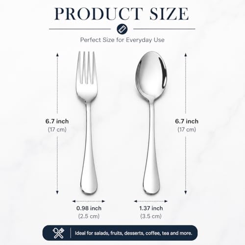 Image of 8-Piece Compact Silverware Set, 6.7-Inch Stainless Steel Teaspoons and Salad Forks, Space-Saving Flatware, Mirror Polished, Dishwasher Safe for Home Kitchen