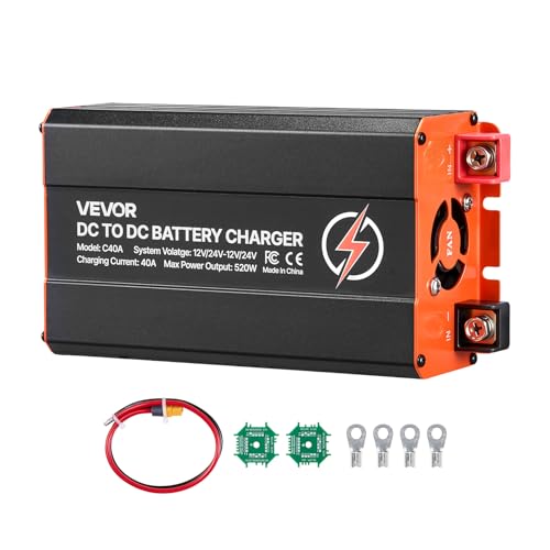 VEVOR Chargeur DC-DC 520 W 40 A Chargeur de Batterie DC-DC 12 V/24 V-12 V/24 V pour Alternateur Station Alimentation Camping-car Voiture Bateau, Compatible avec Batterie LiFePO4, Plomb-acide, AGM, GEL