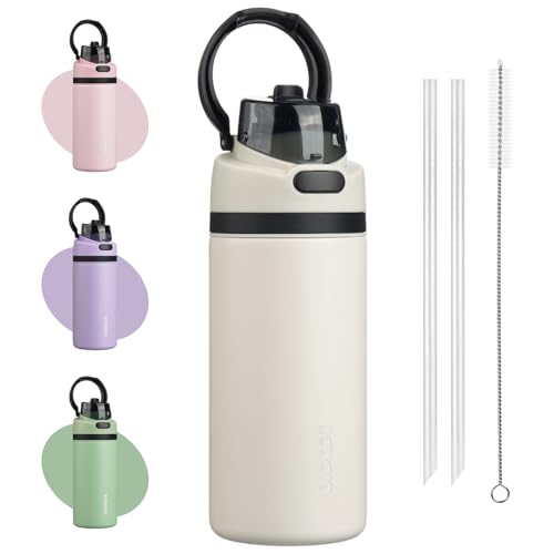 Image of BJPKPK 17oz Insulated Water Bottle with Straw Lid & Handle, Stainless Steel | Leak-Proof 2-in-1 Straw & Spout Lid, BPA-Free Vacuum Insulated Bottle Fits Cup Holders for Gym, Office, Travel & Outdoor