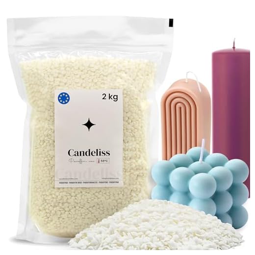CANDELISS Cera de Parafina para Velas 2kg. Cera de parafina sin olor para hacer velas caseras Parafina inodora para velas blancas aromaticas o de color Paraffin wax candle making (2kg)