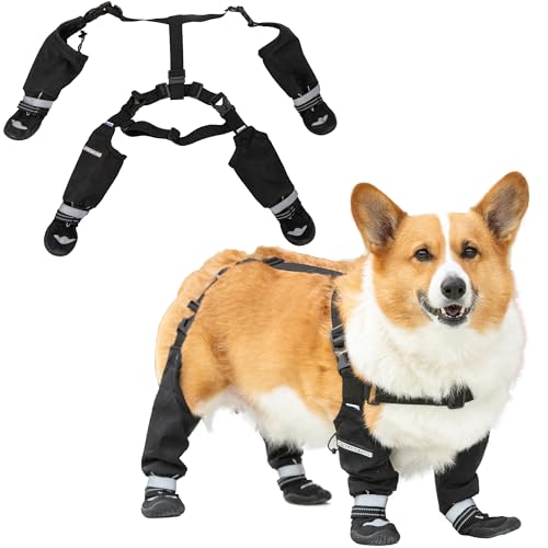 Hokkaido Paws Suspender Boots – Classic Series, Durable Waterproof Dog Rain Boots with Non-Slip Rubber Sole – Adjustable Buckles, Straps, Zippers – Protects Against Rain, Mud, Glass, Hot Pavement (L)
