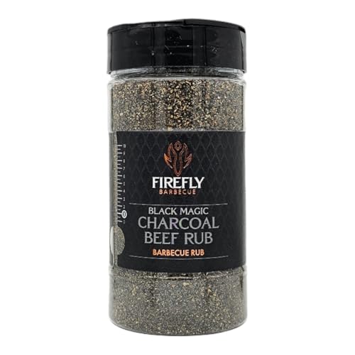Firefly Barbecue Black Magic Charcoal BBQ Beef Rub with Activated Charcoal - Seasoning for Steaks, Brisket & All Meats - Smoky Blend for Bark Formation - Grilling Spice Mix, 300ml