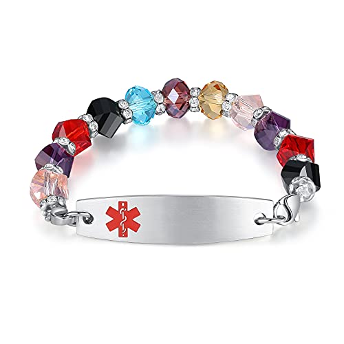 mnmoom 7.5 inch interchangeable Medical id bracelets for Women beads Medical alert bracelets with customize engraving (Mix)