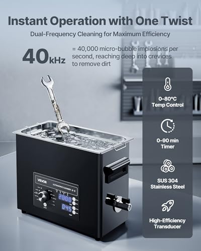 Image of VEVOR 6L Ultrasonic Cleaner, Professional Ultrasonic Cleaner Machine with Knob Control, Stainless Steel Cleaning Machine with Basket and Cleaning Ball, for Watches, Razors, Jewelry, Coins and More