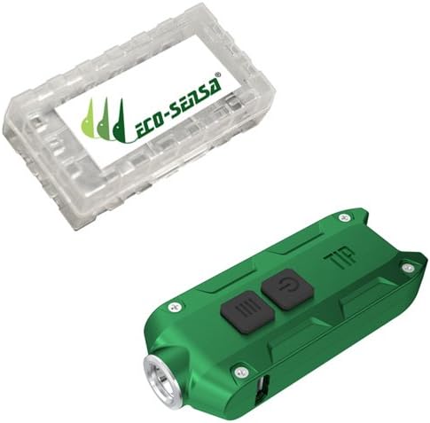 Nitecore TIP USB Rechargeable Keychain XP-G S3 light - 360 Lumens - Choice of 7 Colors w/Eco-Sensa Battery Case (Green + USB cable)