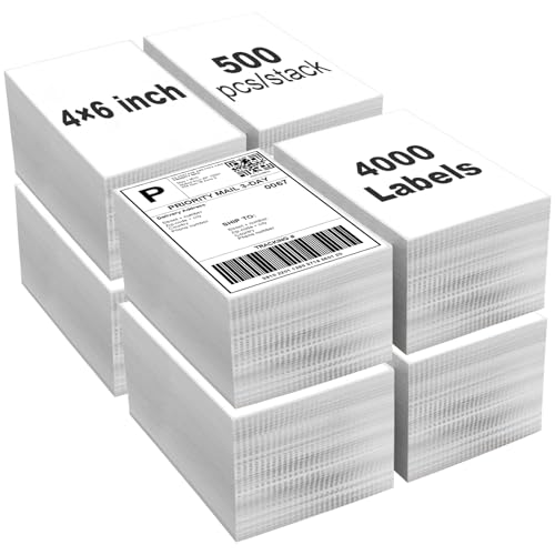 (4000 Pcs/8 Stacks) Labelebal 8 Stacks 4" x 6" Fanfold Direct Thermal Labels (101mm x 152mm) Shipping Address Mailing Postage Labels Compatible for Zebra 2844 & Rollo Printer Adhesives