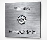 Haustürklingel : Gravierte Klingel aus hochwertigem Edelstahl | Wahlweise mit farbigem LED Klingeltaster und einer Dekorplatte aus Acrylglas (klar oder satiniert - 5 mm)