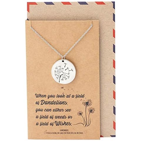 quan jewelry Dandelion Plate Pendant Necklace with Message Card, Inspirational Jewelry for Women Cover