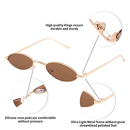 FEISEDY Vintage Small Sunglasses Oval Slender Metal Frame Candy Colors B22774