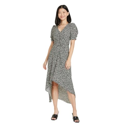 A New Day Women's Crepe Short Sleeve Midi Dress - (US, Alpha, Small, Regular, Regular, Green Floral)