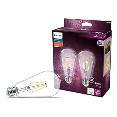PHILIPS LED Vintage Flicker-Free Clear Straight ST19 Dimmable, Eyecomfort Technology, 400 Lumen, Soft White(2700K), 4.4W=40W, Title 20 Certified, E26 Base, 2-Pack, (564856)