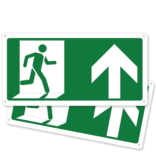 Pubblimania 2 salidas de emergencia flecha hacia adelante | Señal de aluminio compuesto de 3 mm exterior-interior (salida de emergencia alta, 2 unidades)