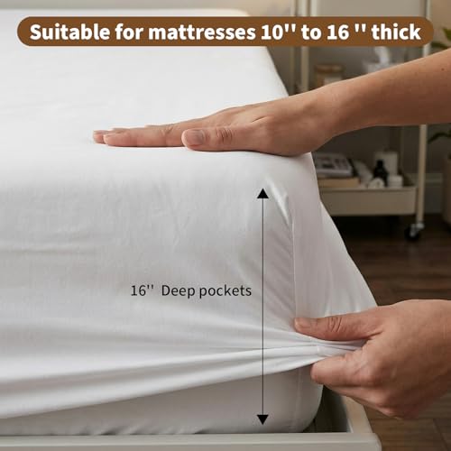 Image of HBHLFZ Queen Fitted Sheet Only, Soft Breathable Bottom Sheet - 60 inchx80 inch Deep Pockets Queen Size Fitted Sheet - All Around Stretch Fit, Wrinkle Resistant, Colorfast - Easy Care, White
