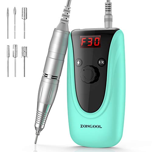 ZONGOOL Portable Electric Nail Drill, 30000RPM High Speed Rechargeable Efile Nail Drill for Acrylic, Gel Nails, Manicure Pedicure Polishing, Professional Nail Drill for Home DIY and Salon Use (Green)