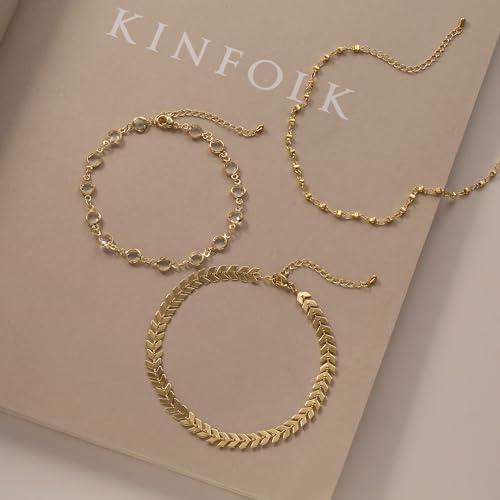 image for MIDEEO Gold/Silver Ankle Bracelets, 14K Gold Anklets Set Layered Ankle