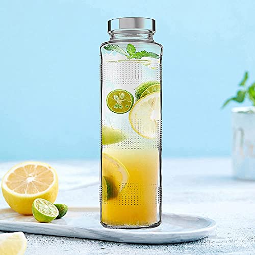 Image of Raawan Glass Water Bottles, Glass Fridge Water Bottle with Steel Cap, Wide mouth Leak proof & detox water bottle glass, water bottle for fridge, fridge bottle -750 ML (2 Bottle)