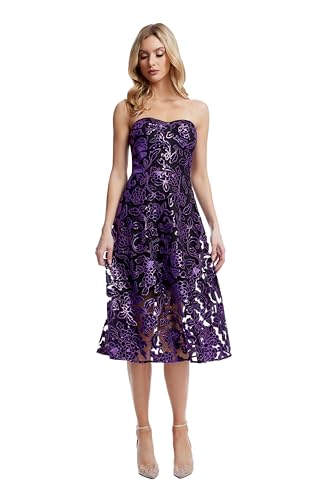 Dress the Population Women's Sadie Floral Velvet Sequin Embroidery, Midi, Fit and Flare, Sweetheart...