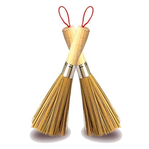 2 Pack Cleaning Whisk Traditional Natural Bamboo Wok Brushes Dishwashing Kitchen Tools Traditional Natural Bamboo Cleaning Brushes