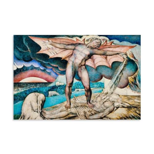 Affiche d'art Satan frappant Job de furoncles William Blake déco murale 50x75 cm toile