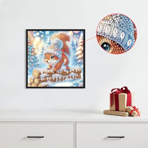 Image of Diamond Art Painting Kits for Adults, 5D Special Shape Diamond Art Kits for Beginners, Crystal Rhinestones Diamond Painting for Home Wall Christmas Decoration Gift 11.8x11.8 inch, Christmas Squirrel