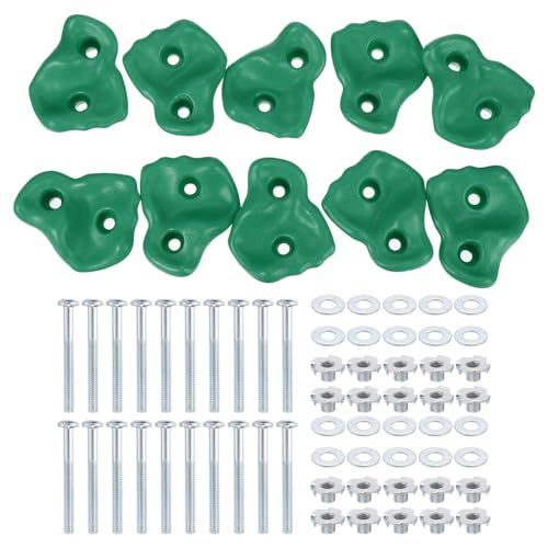 PATIKIL Rock Climbing Holds, 10 Pcs Large Climbing Rock Wall Grips Play Set Climber Attachments with Double Hole for Playground Accessory Indoor Outdoor Tree Training, Green A-Large