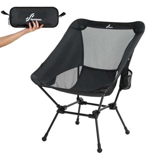 Sportneer Campingstuhl Faltbar Camping Stuhl Tragbarer Campingstühle 150Kg Faltstuhl Ultraleichter Packmaß Kleiner Klappstuhl mit Tragetasche für Picknick, Schwarz, 1er-Pack