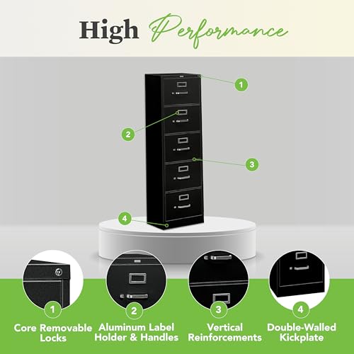 Image of HON 5 Drawer Vertical File Cabinet with Lock, Metal Filing Cabinets with 5 Drawer Letter File for Offices, Hanging Files, and Vertical Letters, 26.5 inch Deep, Putty