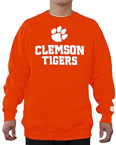 Men s Raised Embroidered Crew Neck Sweatshirt (Medium, Clemson Tigers)