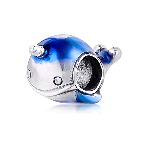 Abalorios de narval azul de plata 925 compatibles con pulseras Pandora original