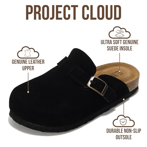 Image of Project Cloud Kids Clogs 100% Genuine Leather with Natural Cork Footbed & Memory Foam Insole Arch Support - Non-Slip Clogs for Kids - Slippers Sandals for Boys & Girls Footwear