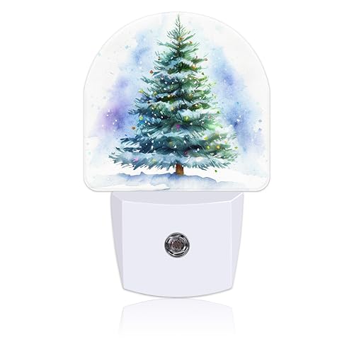 Image of Watercolor Christmas Tree Night Light for Kids, LED Night Light Plug into Wall with Dusk to Dawn Sensor for Girls Boys Women Men Room Decor, Hallway, Kitchen, Bathroom, Nursery, Stairs